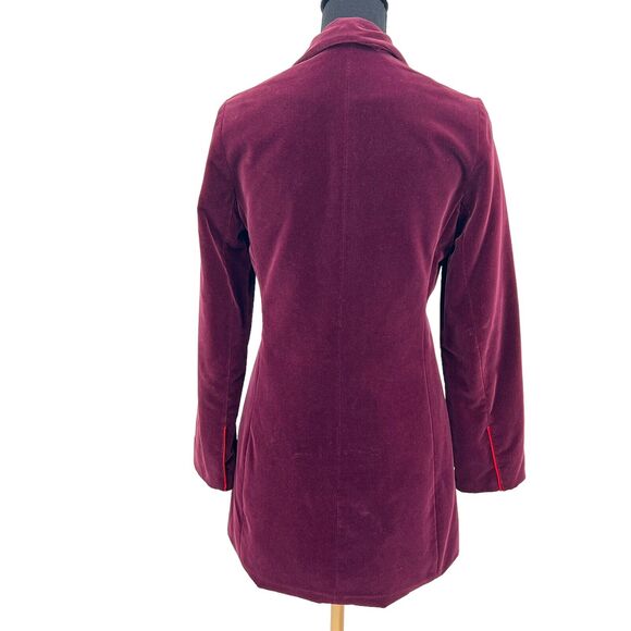 Vintage Jussara Womens Cotton Burgundy Crushed Velvet Lined Blazer Sz 4 - Picture 2 of 5